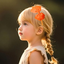 Ecuupas Bow Headband,Orange Bows Hairband for Girl,Fall Bowknot Hair Hoop Women Hair Accessories for Fall Theme,Birthday,Thanksgiving Party Decorations(02)