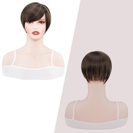 Yamel Hair Topper with Bangs 3 Clips Multi-Dimensional 7 Inches Short Synthetic Wiglets Natural Hairpieces for Thinning Hair Natural Brown mix Dark Blonde