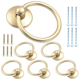 Unlorspy 6 Pcs Metal Drawer Ring Knobs, Drop Ring Drawer Pulls,Cabinet Ring Pull Handles Knobs with Screws for Cabinets Dresser Drawers (Gold, 1-3/4 Inch OD)