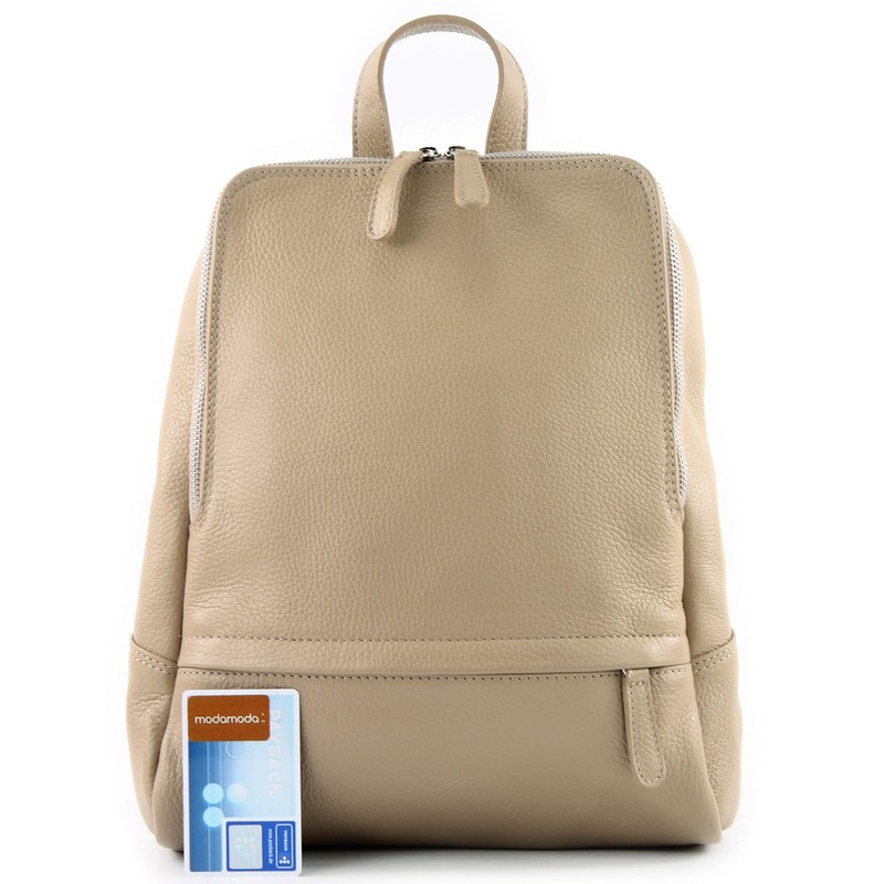 modamoda de T138 Ital Women’s Leather Backpack - Grey-beige, size:
