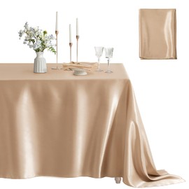 Counfeisly 1 Pack Satin Table Cover Rectangle Silkly Soft Table Cloth, Satin Dining Table Cloths for Wedding Banquet Table Decoration, Dining Room, Indoor and Outdoor Use, 60 x 84 Inches, Taupe