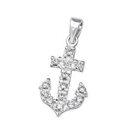 Laimons Women's Maritime Anchor Pendant with Zirconia 15 mm Sterling Silver 925, Silver, Cubic Zirconia