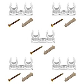 5 x Open Pipe Clips Snap in Bracket Double 22mm Plastic Clip with Fixings