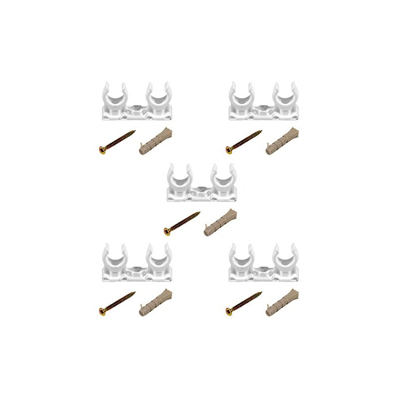 5 x Open Pipe Clips Snap in Bracket Double 22mm