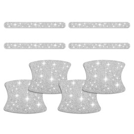 Roucerlin 8 Pieces White Bling Car Handle Protector, Shiny Rhinestone Car Door Handle Cover, Universal Crystal Door Cup Sticker for Women Decor Automotive Accessories