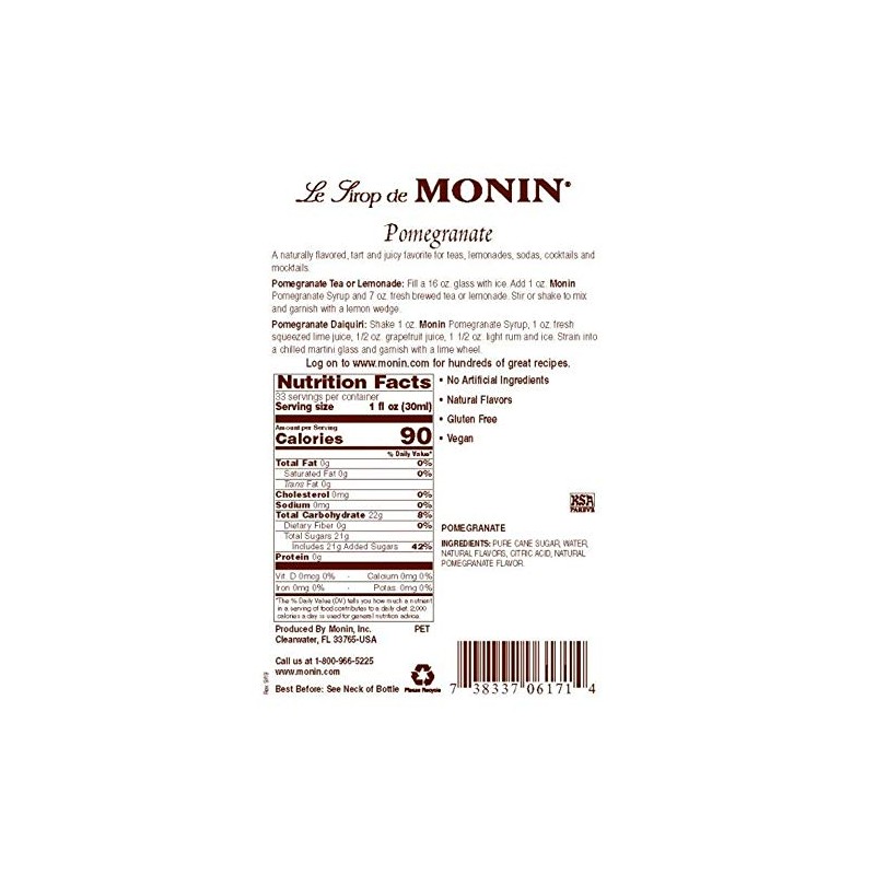 Monin Pomegranate Flavoured Syrup 1 Liter
