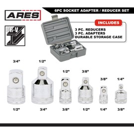 ARES 36017 – 6-Piece Socket Adapter Set – 1/4-Inch, 3/8-Inch, 1/2-Inch, and 3/4-Inch Socket Adapters and Reducers – Premium Chrome Vanadium Construction Meets or Exceeds ANSI Standards