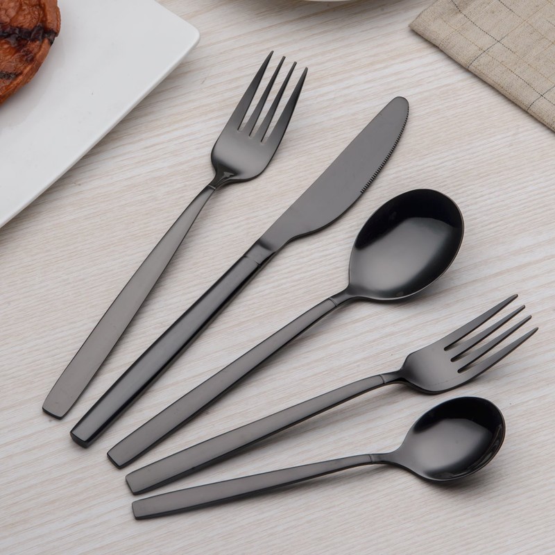 Berglander 24 Piece Titanium Black Plated Stainless Steel Cutlery Set,