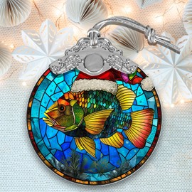 Jack Dempsey Cichlid Fish Christmas Ornaments, Stained Glass Christmas Hanging Ornament, Christmas Tree Decoration and Gift, Fish Decor for Office, Room, Home, Holiday Ornaments
