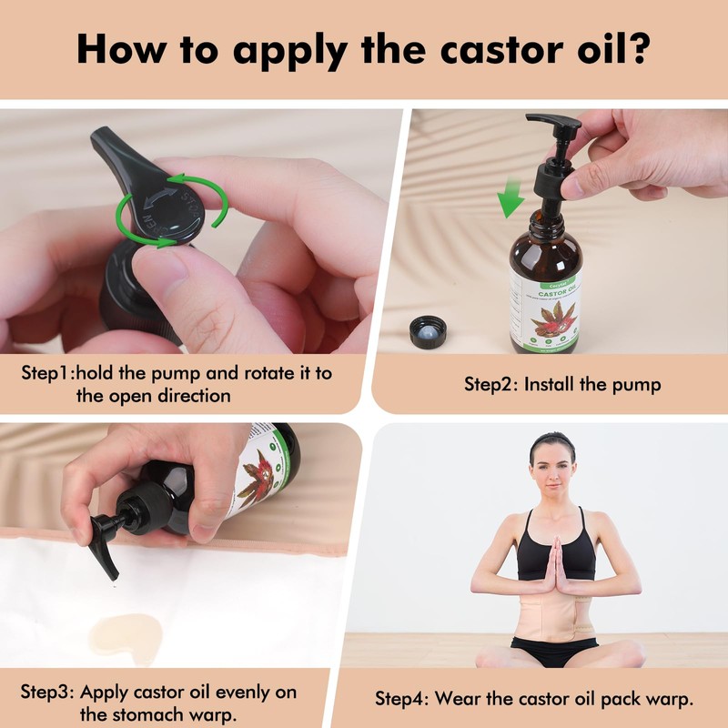 Castor Oil Pack Wrap with 8Fl.Oz Cold Pressed Unrefined Glass