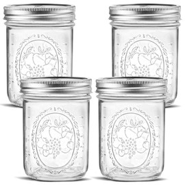 Wide Mouth Mason Jars 16 oz - (4 Pack) - Ball Wide Mouth Pint 16-Ounces Mason Jars With Airtight lids and Bands - For Canning, Fermenting, Freezing, Storage + M.E.M Rubber Jar Opener Included
