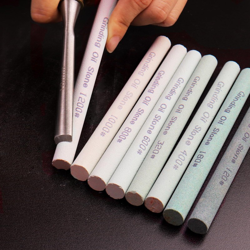 LWCUSNJ 9pcs Round Green Carbon Sharpening Stone Sticks Set, Green