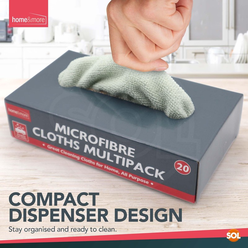 SOL 40pk Microfibre Cloth Multipack, Multipurpose Cleaning Cloths with Dispenser
