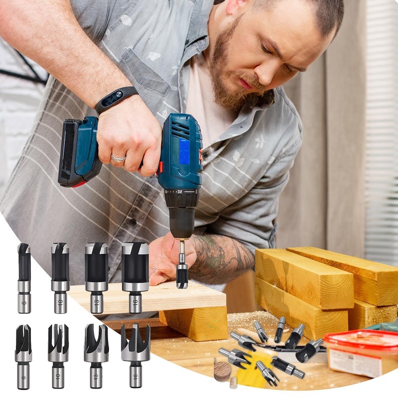 ANBOO 8 Piece Wood Plug Cutter Drill Bit Set Perfect