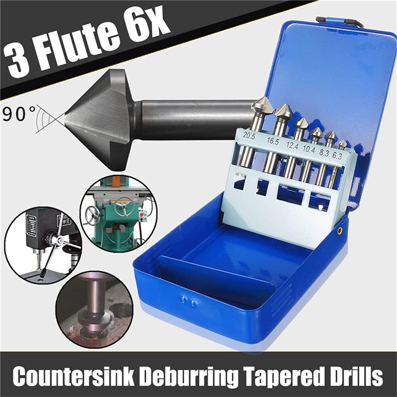 Ticfox 6pcs HSS 90 Degree Countersink Drill Bits Set Metal