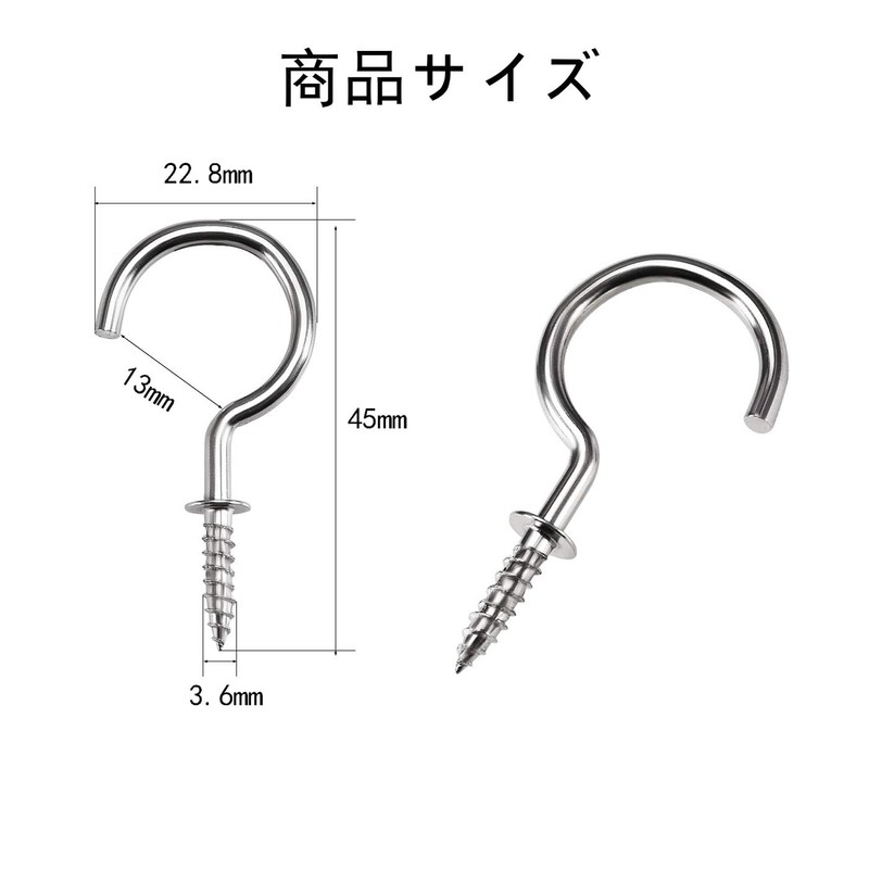 BRIIKPP Ceiling Screw Hooks Stainless Steel, 46mm Length, Silver Tone,
