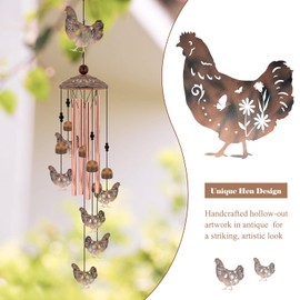 Chicken Wind Chimes for Outside, 35'' Metal Chicken WindChimes Gifts for Women/Men, Decoration for Outdoor, Home, Garden, Patio, Backyard