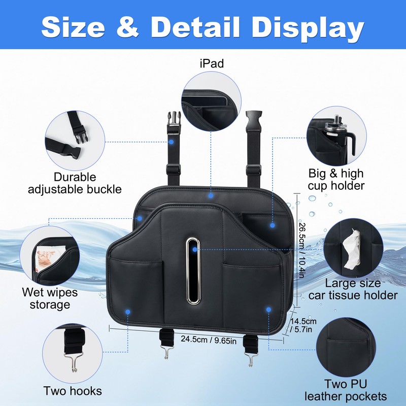 Upgraded Car Seat Back Organizer With Extra Large Tissue Holder