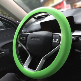 YiKaiLing Leather Texture Soft Silicone Car Steering Wheel Cover 13 Colors (Neon Green)
