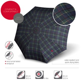 Knirps T.200 Duomatic Regenschirm, leicht, windabweisend, 8 Rippen, 95 cm, automatisches Öffnen/Schließen, Reise-Regenschirm mit 95% UV-Schutz, Check Hunter, Einheitsgröße, T.200 Medium Duomatic