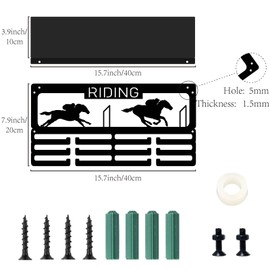 CREATCABIN Riding Medal Holder Trophy Shelf Display with 12 Hooks Equestrian Horsemanship Horse Jumping Medal Hanger for Wall Mount Stand Hold 60+ Medals Rack with Shelf for Awards Sports 15.7x8x4Inch