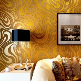 QIHANG Modern Abstract Curve 3D Wallpaper Roll Mural Papel De Parede Flocking for Striped Gold&Yellow Color Qh-Wallpaper 0.7m8.4m=5.88㎡
