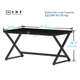 IBF Black Computer Desk, Simple Work Desk for Home Office, Industrial Writing Study Desk in Bedroom, Modern Wood Metal Pc Gaming Laptop Workstation Executive Computer Table, Black Oak, 47 Inch