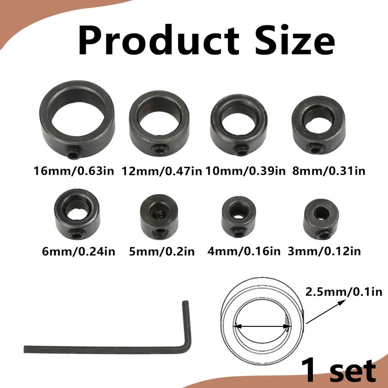 Drill Bit Depth Stop Collar Set 8 Pcs, Woodworking Positioning