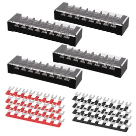 KERWINN Dual Row 8 Position Screw Terminal Block, 25A Covered 8 Position Pre-Insulated Terminal Barrier Strips (4PCS 8P+8PCS Wiring Strips)