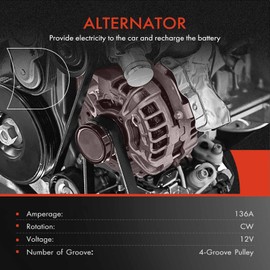 A-Premium Alternator Compatible with Chrysler PT Cruiser 2006 2007 2008 2009 L4 2.4L Turbo, 136Amp 12V CW 4-Groove Pulley, Replace# 5034702AA