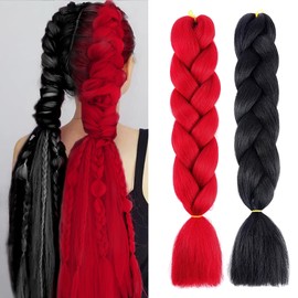 MDRTIRIM Solid Color Braiding Hair Synthetic Jumbo Red Black Pre-Stretched Extensions Resistant Fiber High Temperature Synthetic Afro Twist Crochet Hair for Women Girls
