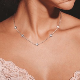 ALEXCRAFT Women's Gold Silver Glitter Flower Necklace with Zirconia Necklace Fashion Jewellery for Her Women Girlfriend Mum Chain Length 42 + 5.5 cm