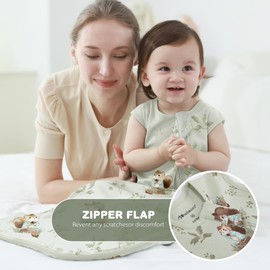 Mosebears Unisex Baby Sleep Sack Summer 0.5 Tog Wearable Blanket,Cotton Breathable with 2-Way Zipper(Animal&Dark green,S(0-6 Months))