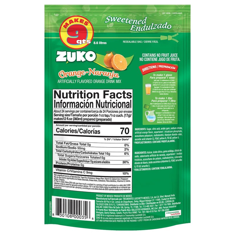Zuko Orange Instant Powder Drink | Family Pack | No