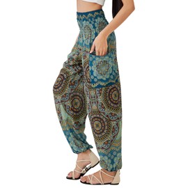 Joob Joob Boho Pants for Women - Hippie Harem Pants Women - Womens Yoga Pants – Comfy Bohemian Flowy Hippie Clothes - Light Blue Large