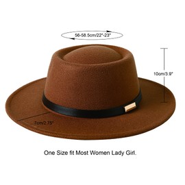 Lanzom Women Vintage Wide Brim Warm Wool Fedora Hat Belt Panama Hat Felt Jazz Hat (A-Khaki, Medium)