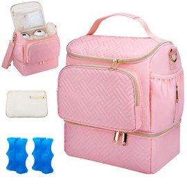 Wearable Breast Pump Bag with Cooler Compartment Compatible with Willow/Elvie/Medela/Momcozy M5/S12 Pro, Breast Milk Cooler Travel Bag with Ice Pack & Mat, Pumping Bag for Work, Pink