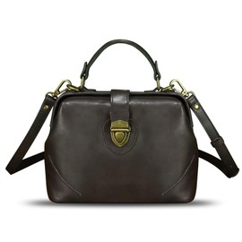 Genuine Leather Small Purses and Handbags for Women Designer Vintage Doctor Style Crossbody Bag Shoulder Satchel Phone Bag (Dark Coffee)