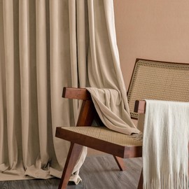 Lazzzy Velvet Curtain Beige Thermal Insulated Curtains 108 Inch Long Drapes for Bedroom Living Room Darkening Window Treatments Rod Pocket, Set of 2, Latte