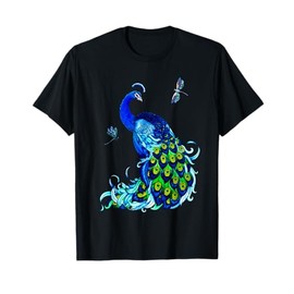 Blue Peacock and Dragonflies T-Shirt