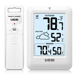 Indoor Outdoor Thermometer Wireless Weather Station, Internal External Thermometer Hygrometer, Home Batteryoperated Temperature Humiditymonitors330 Feet (About 100 Meters) Backlight Display (White)