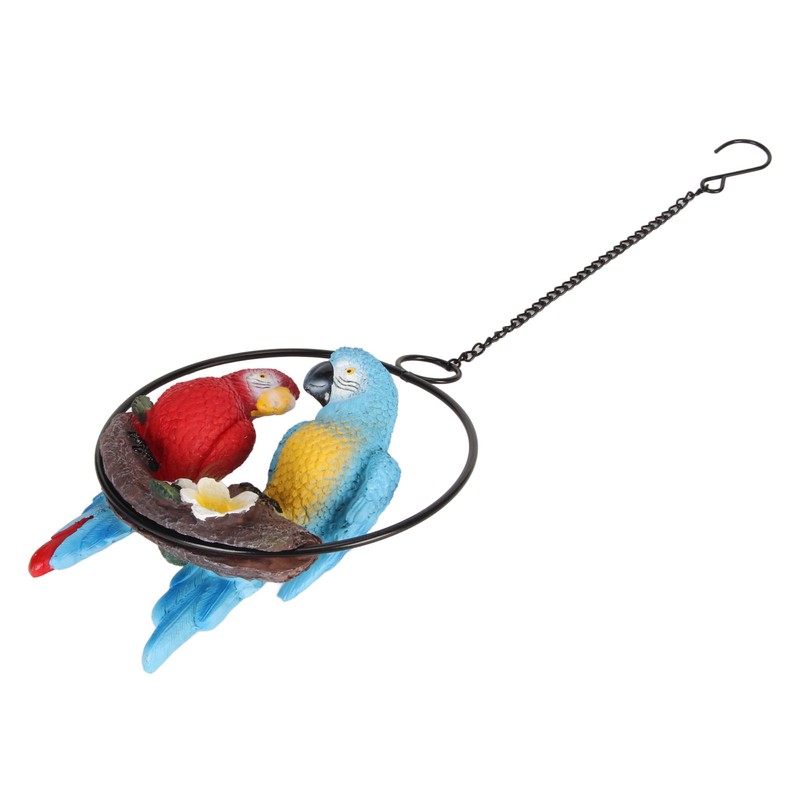 Metal Ring Double Parrot Statue Decorative Resin Perching On Branch