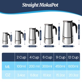 Supvision 9 Cup Moka Pot Stainless Steel 450ml Italian Espresso Coffee Maker Stovetop Coffee Makers Mocha Pot Percolator Greca Coffee Maker for Induction Stove Portable for Easy Brewing Straight