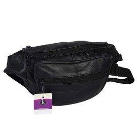 Leatherboss Cuero Genuino Viaje al Aire Libre Senderismo Ejecución Fanny Pack Cinturón Teléfono Celular Bolsa Titular Cartera para Hombres Mujeres Negro