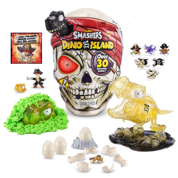 Smashers Dino Island Giant Skull (T-Rex) by ZURU, Easter Basket Stuffers, with Over 30 Surprises, Mini Eggs and Figurines, Prehistoric Discovery Toy, Dinosaur Toys, Slime, Sand More Age 5+