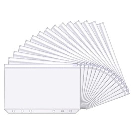 Pack of 15 A6 Binder Bags, PVC 6-Hole Zip Folder, Waterproof Plastic Binder Pockets, Transparent Money Budget Envelopes for Notebook Planner, Insert Pages Loose Leaf Bags, Photo