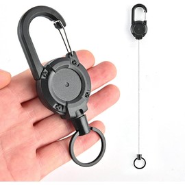 Black Retractable Keychain, Heavy Duty Carabiner Key Holder Badge Holder, Tactical ID Badge Reel with 23.6” Steel Retractable Cord Identification Badges and Supplies