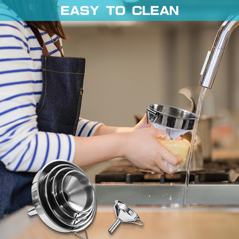 Gucass 9-Piece Stainless Steel Funnel Set, Kitchen Funnel with Handle,