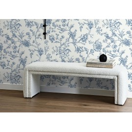 Safiyya Floral Wallpaper Peel and Stick Birds Wallpaper 196"x17.3" Blue White Wallpaper Boho Removable Wallpaper Aesthetic Contact Paper Blue Wallpaper for Bedroom Bathroom Vinyl Rolls