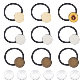 UNICRAFTALE Pack of 36 Blank Hair Bobbles Glass Cabochons Frame Tray Hair Bands Hair Bobbles with Glass Cabochons Brass Bezel Blanks Tray Hair Bobbles for DIY Crafts